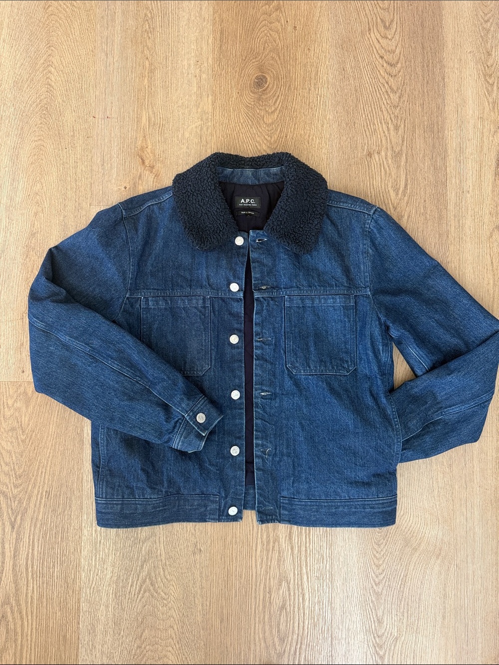 A.P.C. Navy Denim bomber trucker Jacket with Sherpa Collar